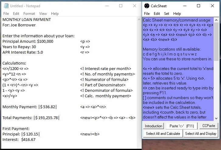 CalcSheet screenshot